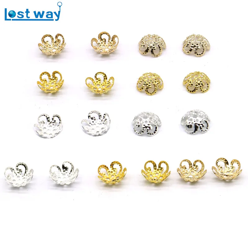 

8mm 500pcs/lot Zinc Alloy Bead Cups Silver Plated Flower petal End Spacer Beads Caps Charms For Diy Jewelry Making