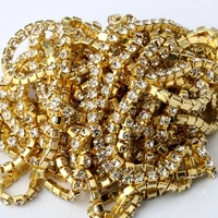 ss681012 10m all size rhinestone cupchain golden setting strass diy wedding dress rhinestones trimcrystal applique