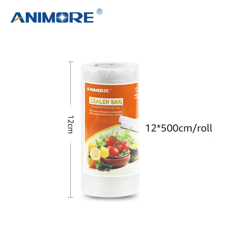 ANIMORE Бытовая Вакуумная Пищевая сумка 12 см x 500 см 1 рулон для кухонных вакуумных пластиковых пакетов для хранения продуктов, свежая пищевая пленка для длительного хранения