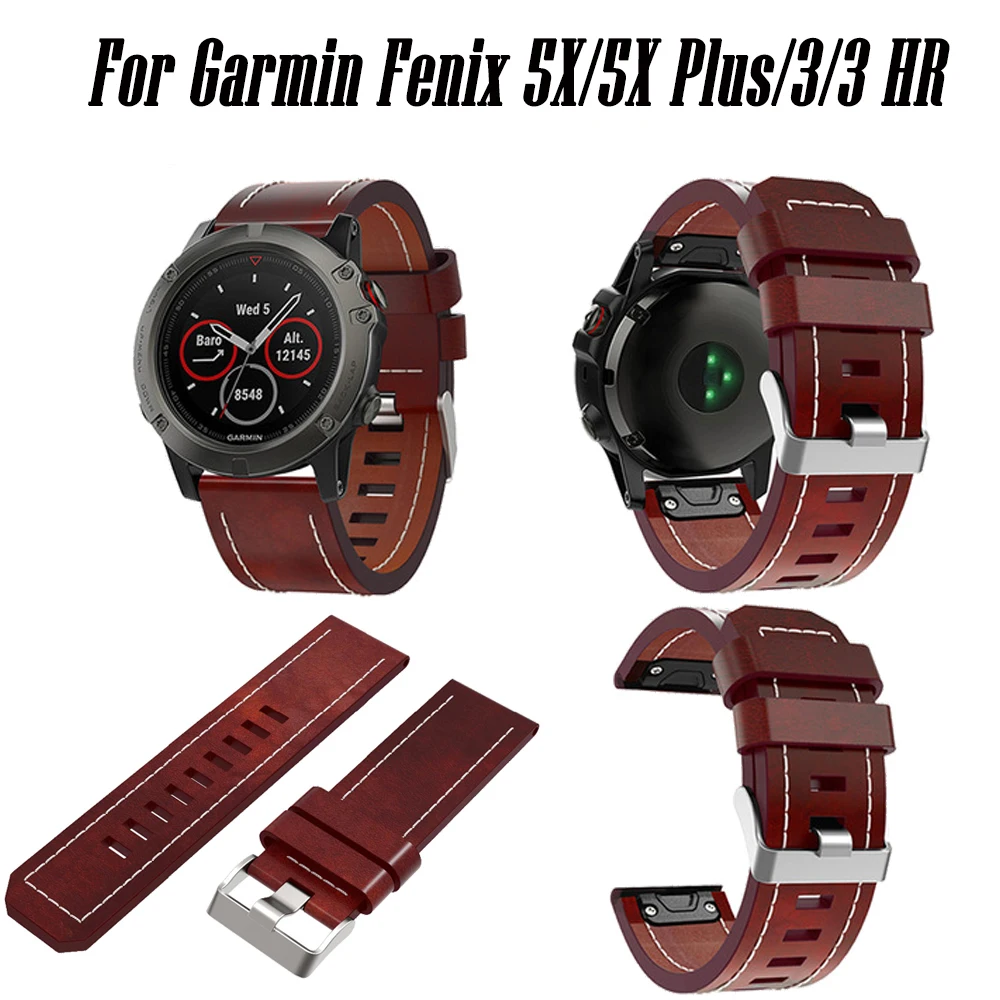 Ремешок из натуральной кожи для Garmin Fenix 3 HR / Sapphire Quaitx сменный ремешок наручных