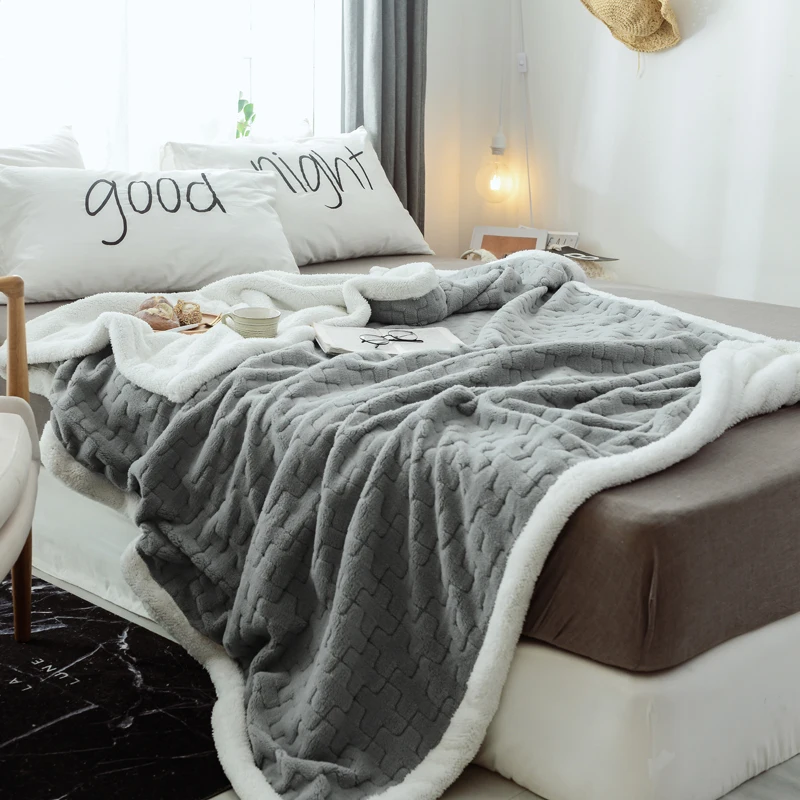 Двустороннее Флисовое одеяло двойной размер серое плюшевое лохматое ультра