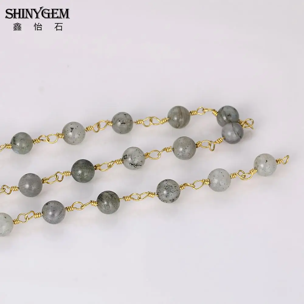 Блестящий Драгоценный камень 6 мм натуральный Лабрадорит из бисера золотое