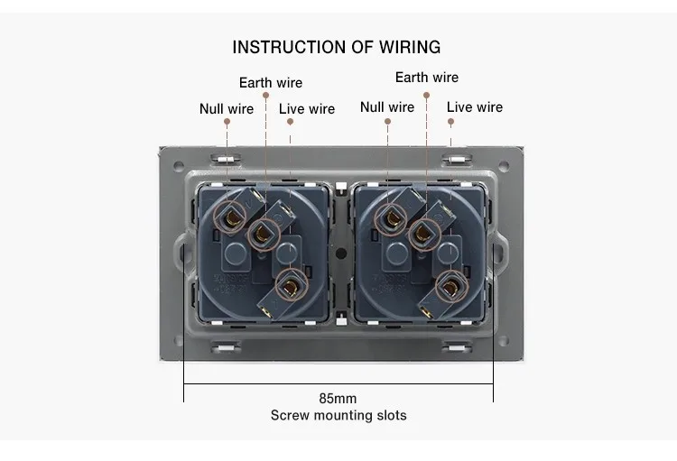 Настенная розетка с двойным разъемом 16 А стандарт ЕС роскошная из нержавеющей