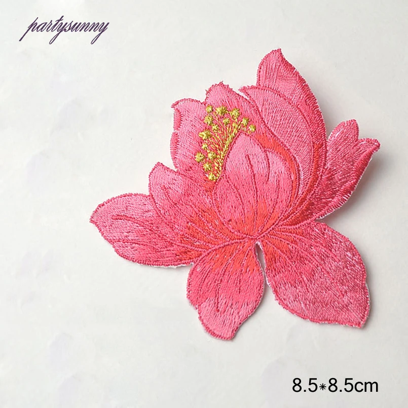 PF Цветок Лотоса Вышивка Патчи Аппликация Железа на Патч для Одежды Платье Мешок