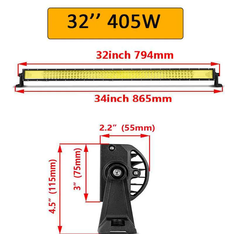 Auxtings 7D желтые светодиоды бар 2" 32" 4" 52" дюймов 12 В 24 в прямой светодиодный свет бар рабочий свет 4x4 грузовик ATV Автомобильная крыша внедорожный