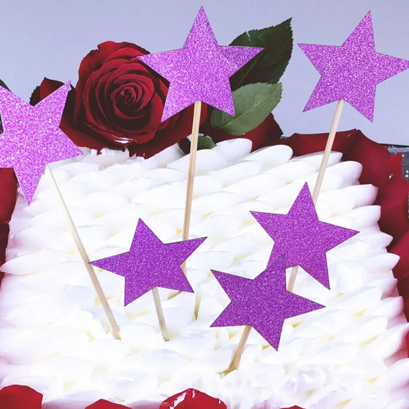 20 шт. блестящие цветные звезды топпер для торта карточка флаг кексов украшение на