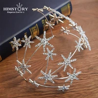 himstory fashion european sparkly crystal star tiara headband bride headdress rhinestone hair jewelry wedding accessories