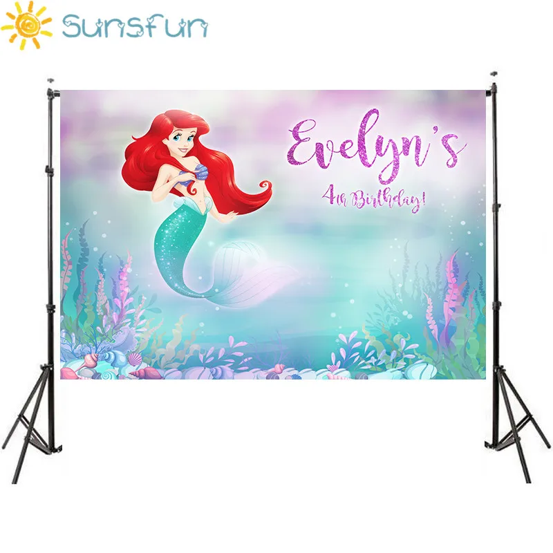 Sunsfun 5x3 фута Мультфильм Русалочка Рыба Дети Новорожденные вечерние фоны для фотостудии День рождения фон 150x90 см