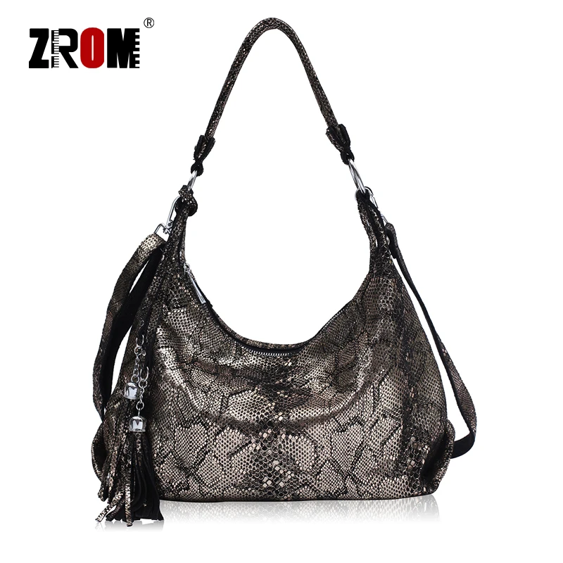 ZROM Brand Genuine Leather Bag Women Fashion Serpentine prints Handbags Female Large Shoulder Bags Hobos Tote | Багаж и сумки