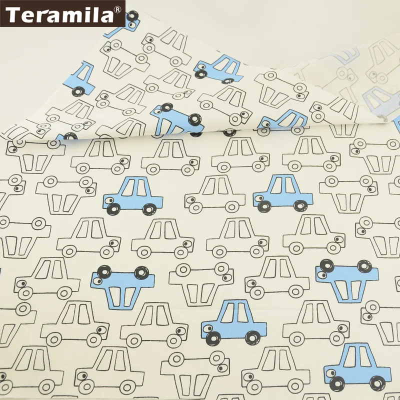 Teramila хлопок Ткань мягкий мультфильм синий и белый автомобили конструкций twill жир