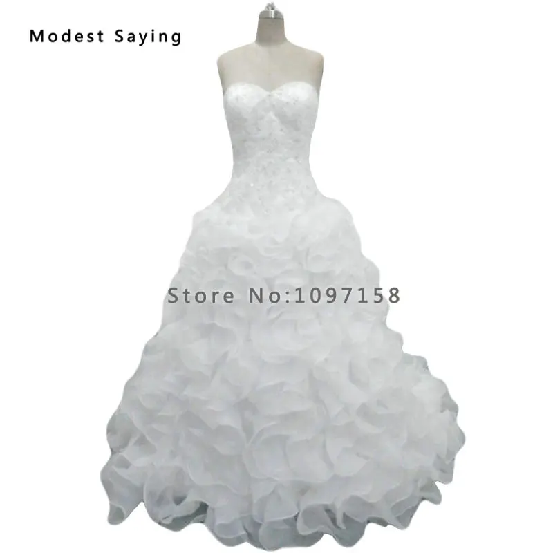 

Sexy Ball Gown Sweetheart Ruffled Wedding Dresses 2019 Formal Organza Beaded Lace Bridal Gown Ivory Custom Made vestido de noiva