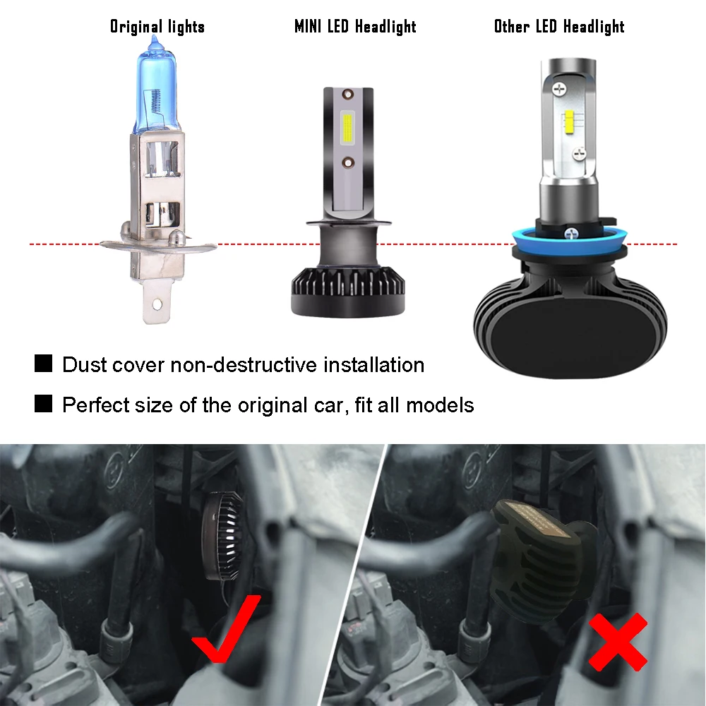 Автомобильные фары H7 LED H1 H11 9012 9005 9006 8000лм 6000K 12В 24В COB Чип Лампочка Авто Стайлинг Luces