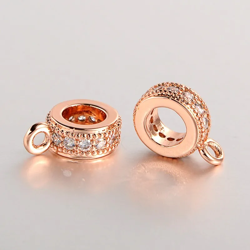 

Brass Micro Pave Cubic Zirconia Hanger Links Bail Beads Platinum Rose Golden 11x8x3mm, Hole: 2mm and 4.5mm