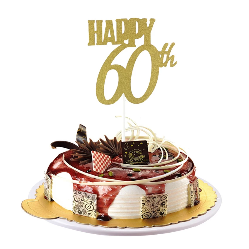 60th Счастливый 18/20 Вт, 30 Вт/40/50/60th юбилей кекс фигурки жениха и невесты; блеск силуэт торт фигурки жениха и невесты; на свадьбу/День рождения/вечерние украшения торта - Цвет: 60th