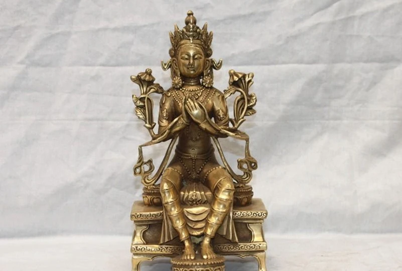 

Free Shipping Tibet Buddhist Fane Brass Copper Maitreya Kwan-Yin Bodhisattva Buddha Statue a 0518