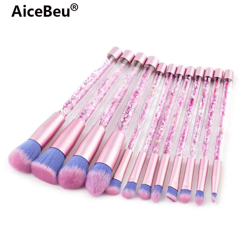 12Pcs AiceBeu 7/12 шт набор кистей для макияжа с бриллиантовым блеском и кристаллами Профессиональная Кисть для макияжа хайлайтер основа пудра Кисть для макияжа - Handle Color: 12Pcs