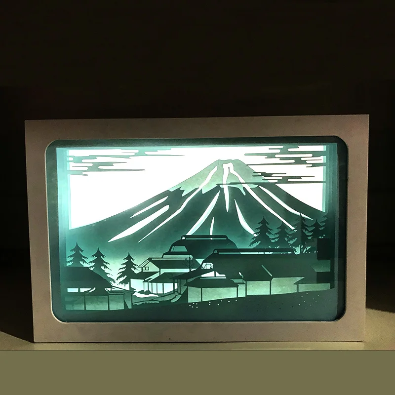Гора Фудзи Япония Дизайн Бумага Фонари 3D Cut Свет Коробки номер регистрации для