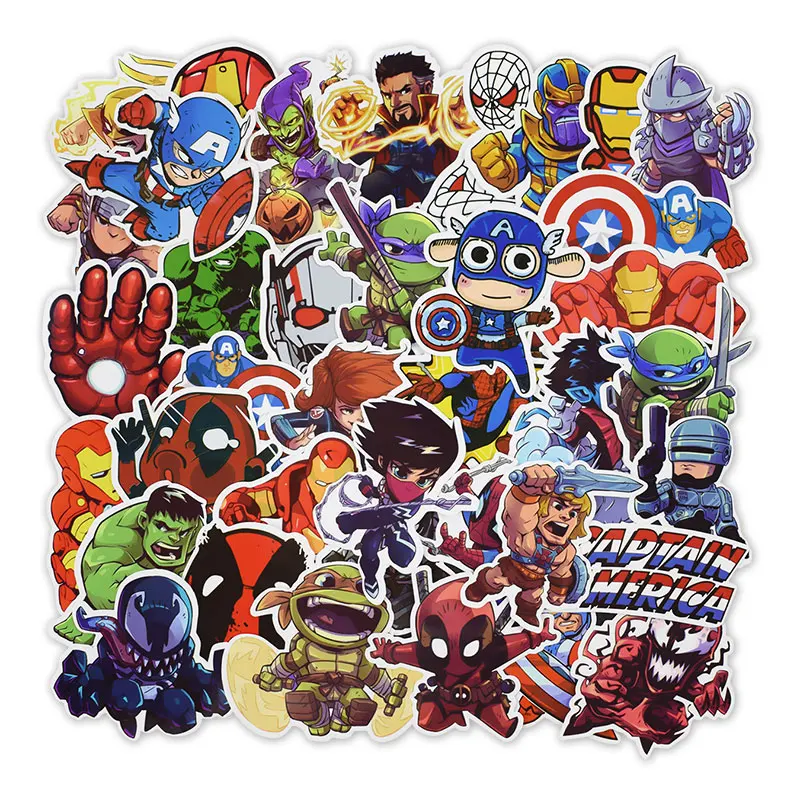 Pegatinas de pel&iacute;cula de Anime de superh&eacute;roe para ordenador port&aacute;til, coche, motocicleta, nevera, bicicleta, guitarra, mochila, calcoman&iacute;as impermeables de dibujos animados, 100 Uds.-2