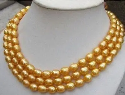 elegant 9-10mm natural baroque gold pearl necklace 50inch