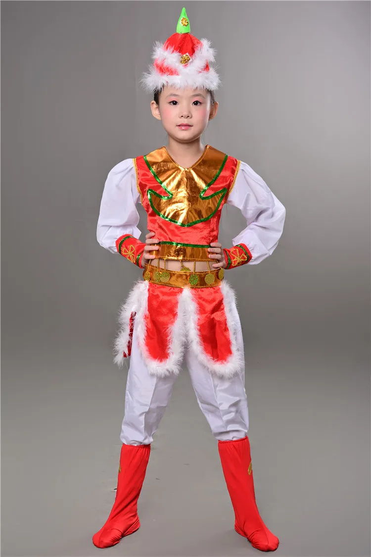 Cantata Mongolia Ethnic Minorities Children Chinese Dance Performanc Costume Traditional Folk Dancing Clothes for Boys Girls |