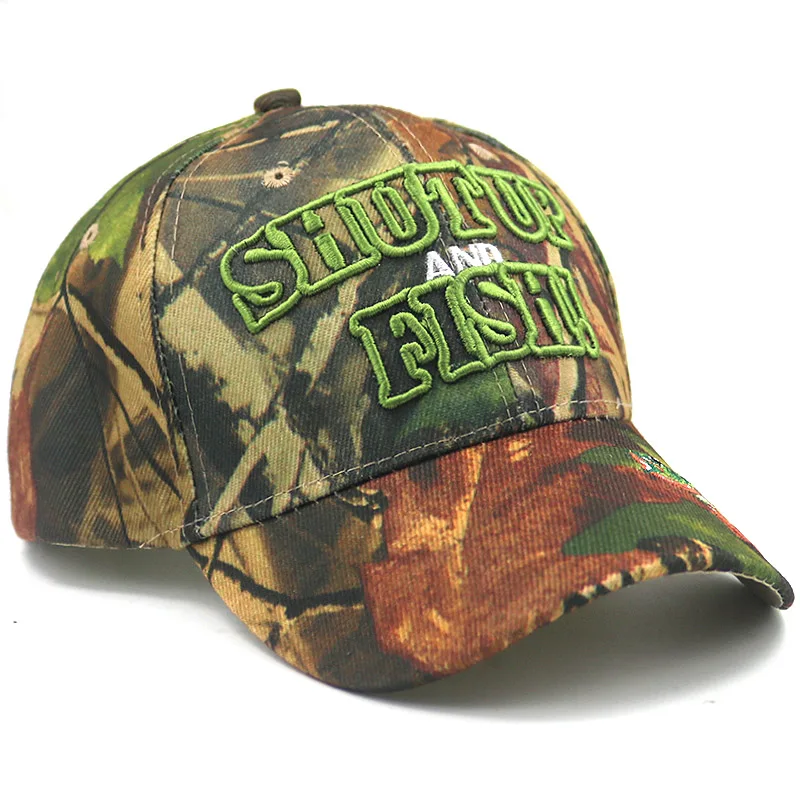 

2018 new arrival camouflage baseball cap 3D embroidery SHUT UP FISH camouflage hats unisex snapback hat travel caps wholesale