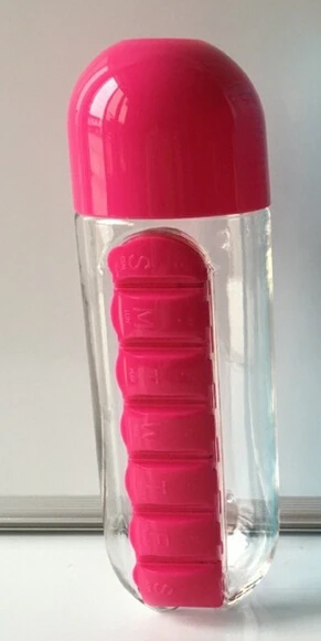 Rose Red Открытый Спорт Медицина держатель таблетки коробка бутылка для воды с чехлом капсула Органайзер 600 мл умные аксессуары - Цвет: Rose Red