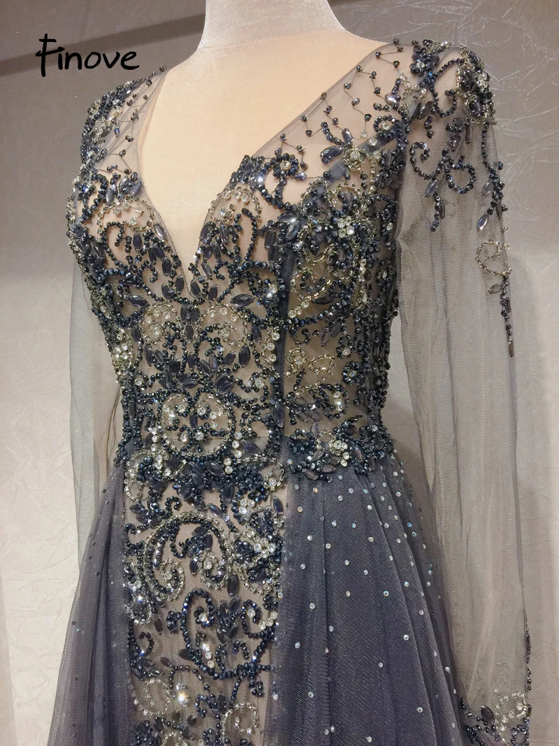Finove вечернее платье длинное Robe de soiree сексуальное платье с v-образным вырезом в стиле ампир Линия Иллюзия Тюль полностью вышитое бисером длина до пола женское платье платья