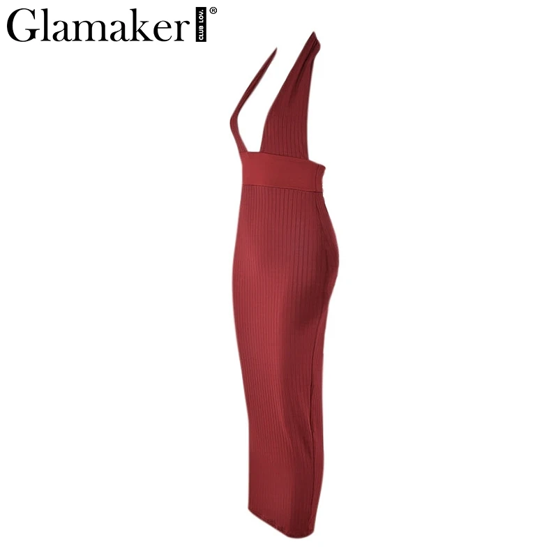 Glamaker сексуальное платье с открытой спиной и v-образным вырезом, Белое Женское платье без рукавов, элегантное облегающее платье для вечеринки, летнее черное пляжное Длинное Платье Макси