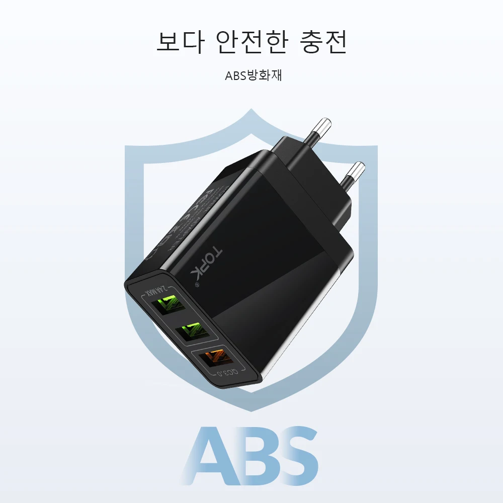 TOPK B348Q USB Quick Charge 3,0 с 3 портами EU настенное зарядное устройство Быстрая зарядка для iPhone samsung Xiaomi huawei