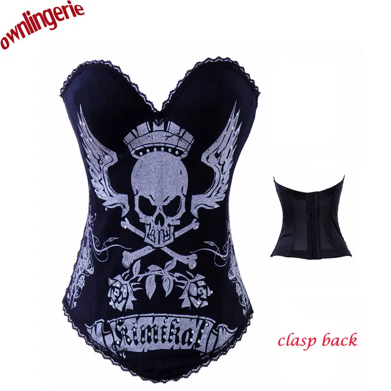 Женский винтажный корсет с принтом готический в стиле панк бюстье крючками рок
