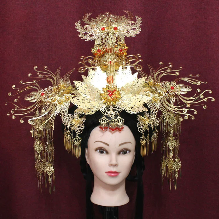 A360 старинная китайская тисненая принцесса свадебная диадема для волос Длинная