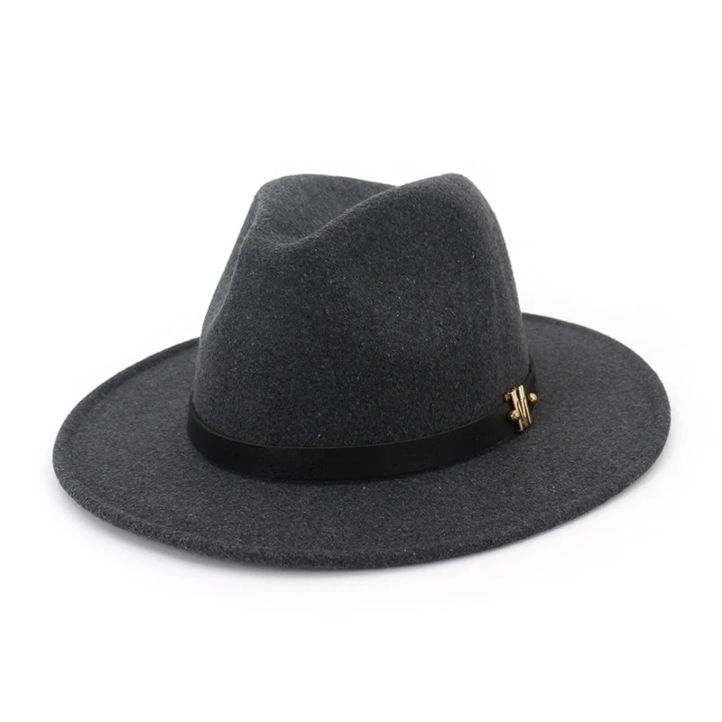 Осень-зима широкий плоский Brim Wool Fedora Шапки с поясом Европейский США Мода Джаз Формальные Top Hat вводная черный Кепки для для мужчин Для женщин