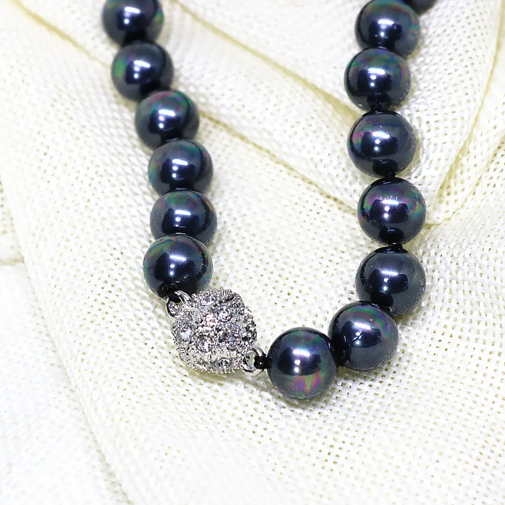 Модный Черный Элегантный Павлин Радуга круглый натуральный жемчуг 8 10 мм бисер