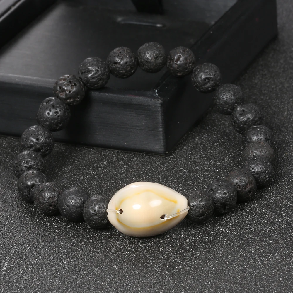 

Bohemian Lava Shell Bracelet Women Vintage Black yoga Beads String Essential Oil Bangle for Women Statement Jewelry