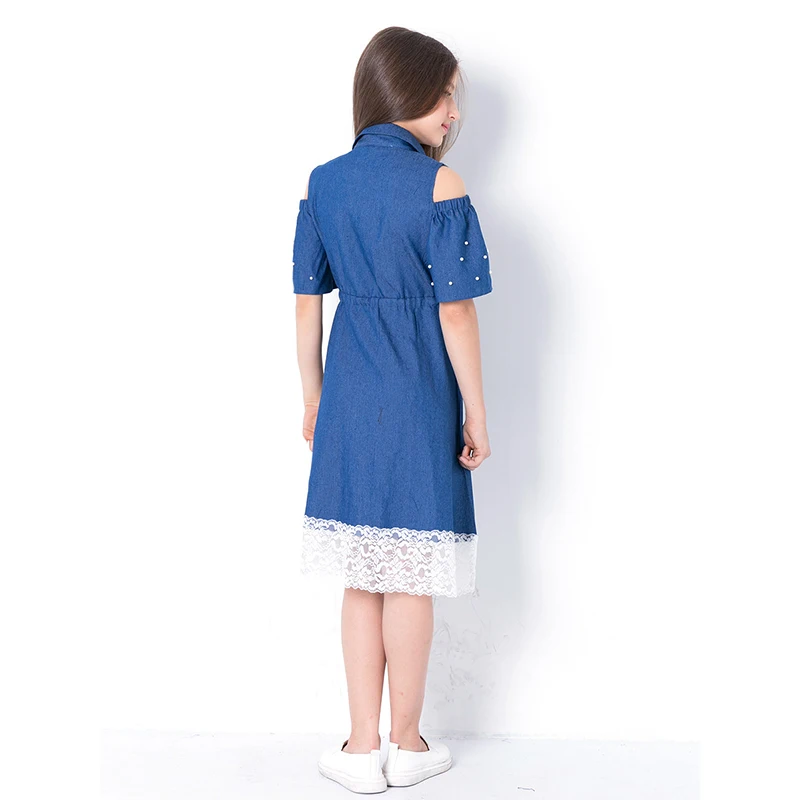 2018 детское платье без бретелек джинсовые платья отложной воротник короткий
