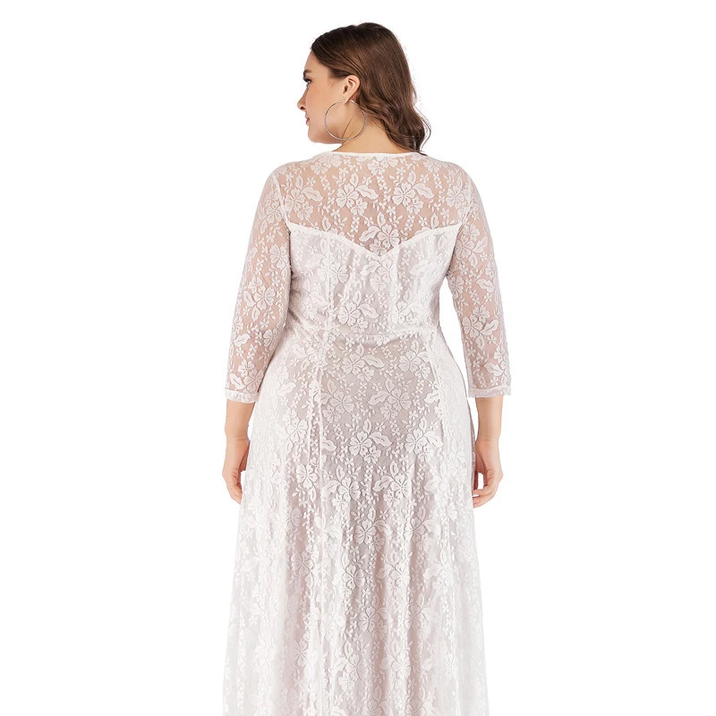 

XL-XXXXXXL Full Lace Long Dress Knee Floor Nightgown Evening Gown Dress Large Size Women Flower Dress Hollow 6XL Summer Dress