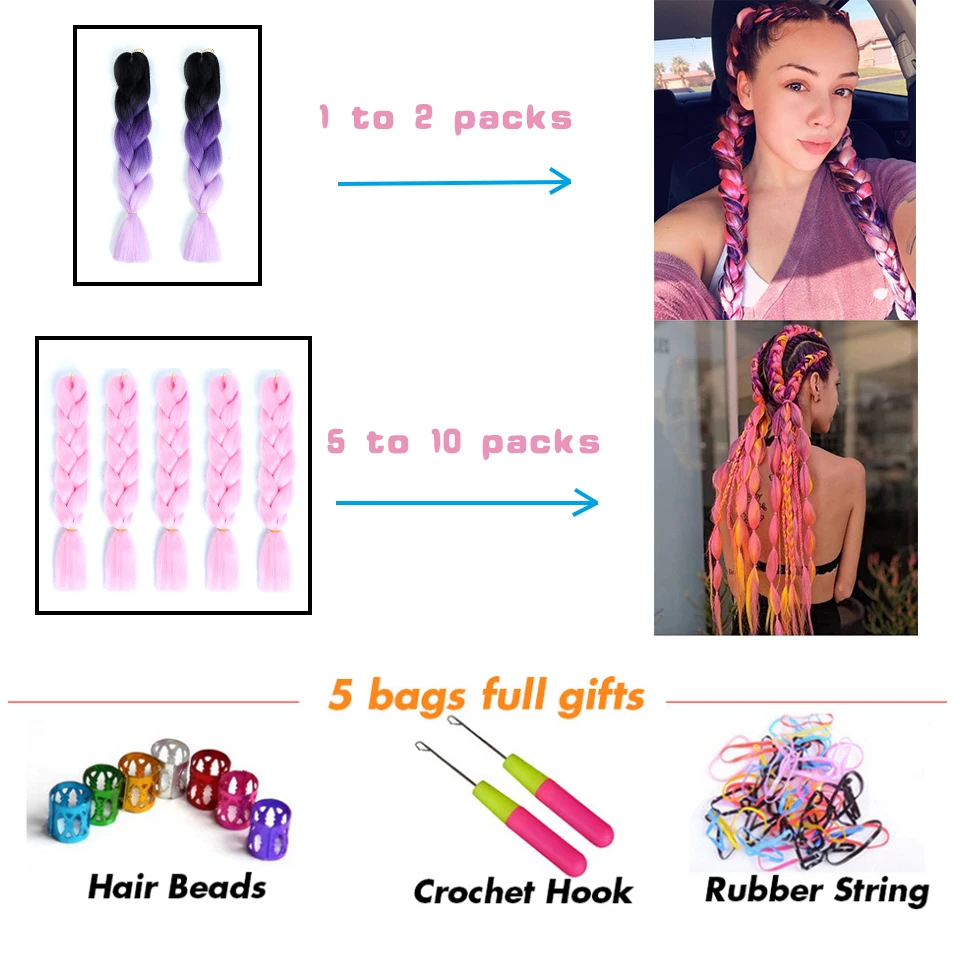 YYOUFU 24&quot 100g/pc Ombre Jumbo Synthetic Braiding Hair Crochet Extensions headwear Heat Resistant Oversized |