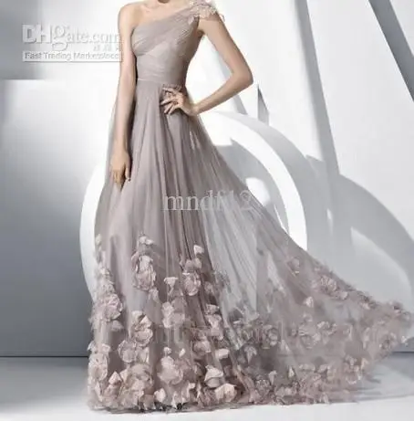 free shipping -2013 Gray series one shoulder evening dress floral decoration | Свадьбы и торжества