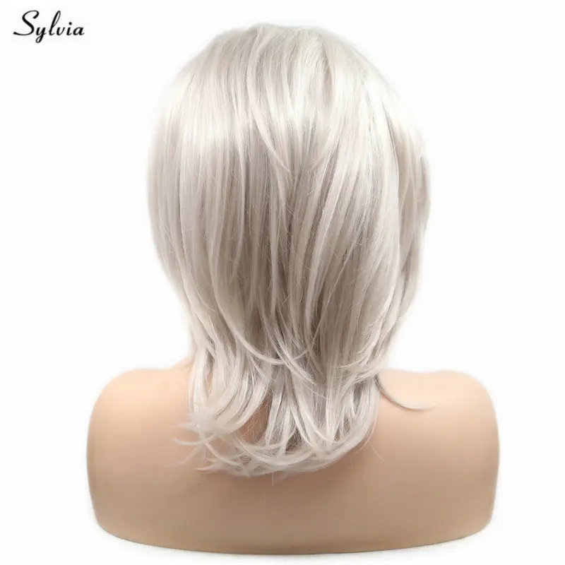 Sylvia 1" короткий боб парик натуральный прямой платина/Блонд синтетический парик на кружеве Высокая температура волокна косплей парик для женщин