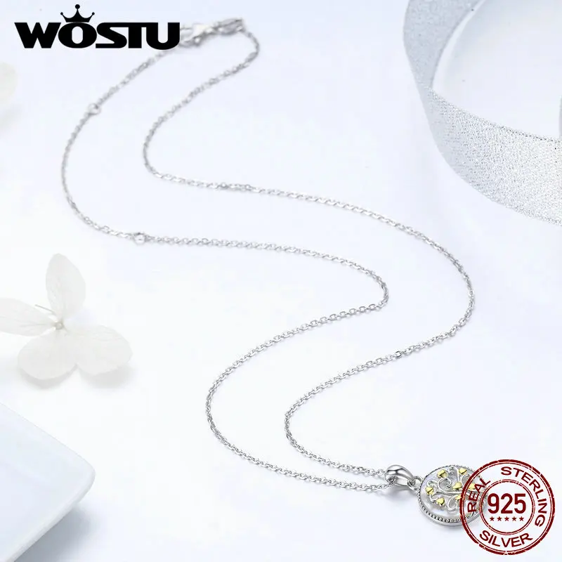 WOSTU, Новое поступление, 925 пробы, серебряный и золотой цвет, дерево жизни, кулон, ожерелье для женщин, роскошное ювелирное изделие, подарок FIN296