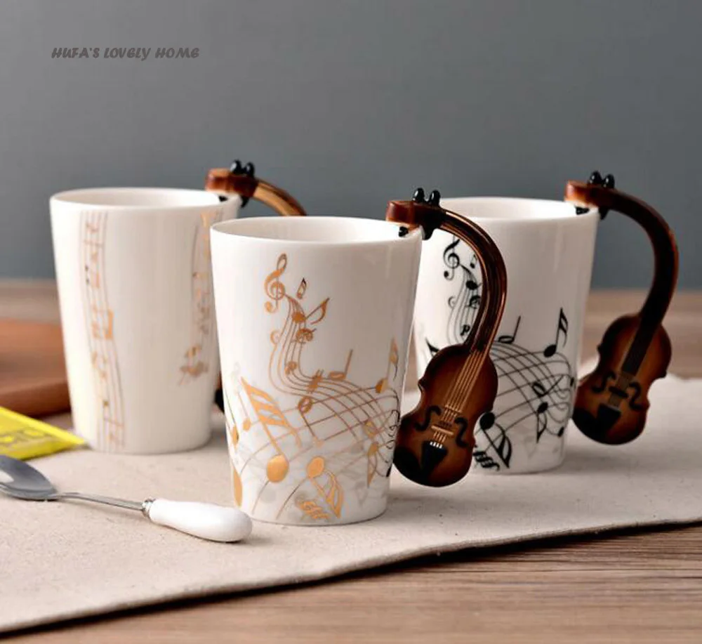 Novelty Creative Violin Ceramic Cup Personality Music Note Milk Juice Lemon Mug Coffee Tea Home Office Drinkware Unique Gift|cups