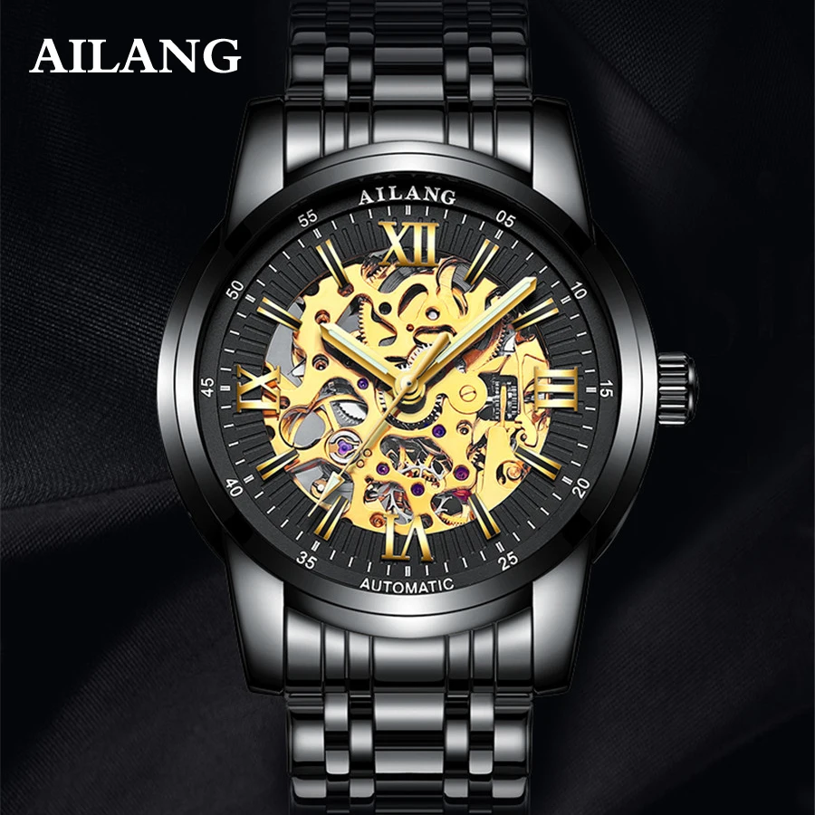

AILANG New Number Sport Design Bezel Black Watch Mens Watches Top Brand Luxury Montre Homme Clock Men Automatic Skeleton Watch