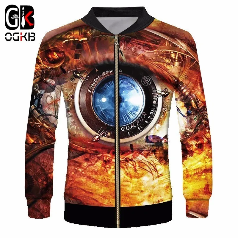 Мужская бейсбольная куртка OGKB повседневная на молнии с 3d рисунком механических