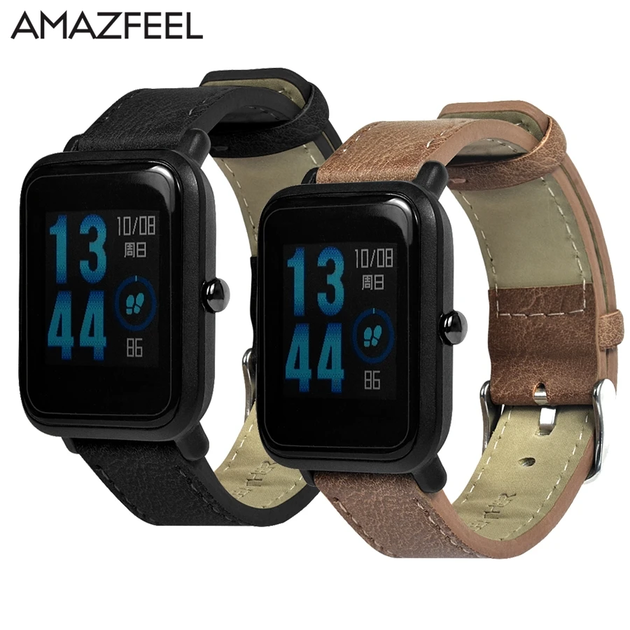 Ремешок в стиле ретро для Xiaomi Huami Amazfit Bip Bit Смарт-часы из натуральной кожи Amazfit Bip ремешок для часов 20 мм быстросъемные браслеты