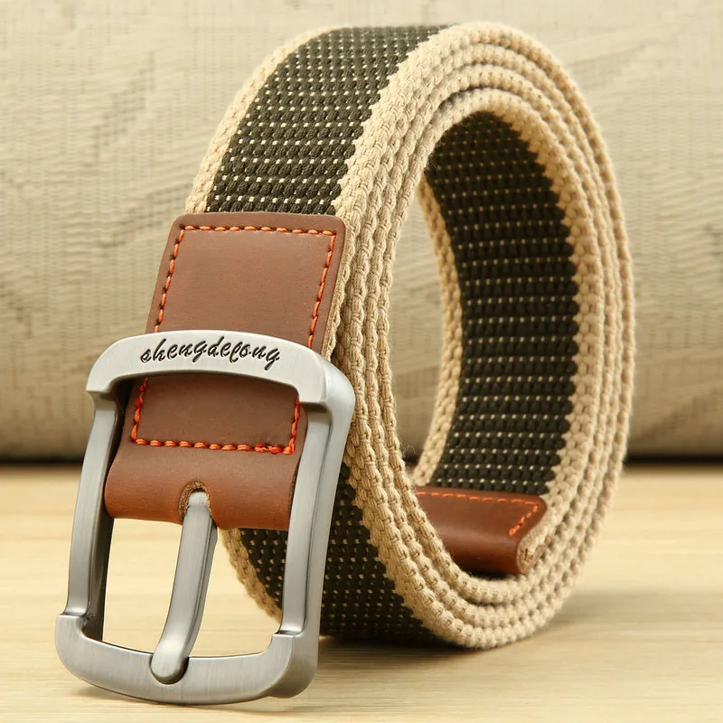 Khaki green stripes MEDYLA холщовый ремень мужской и женский ремень с пряжкой Повседневный ремень для джинсов студенческий Молодежный пояс уличные ремни - Цвет: Khaki green stripes