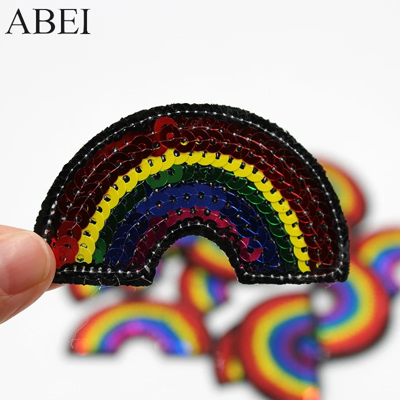 10 шт./лот Радужная нашивка с блестками и утюгом наклейки для одежды сумок обуви