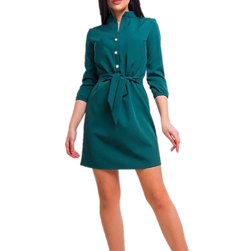 Женское свободное Повседневное платье с воротником стойкой элегантное дамское