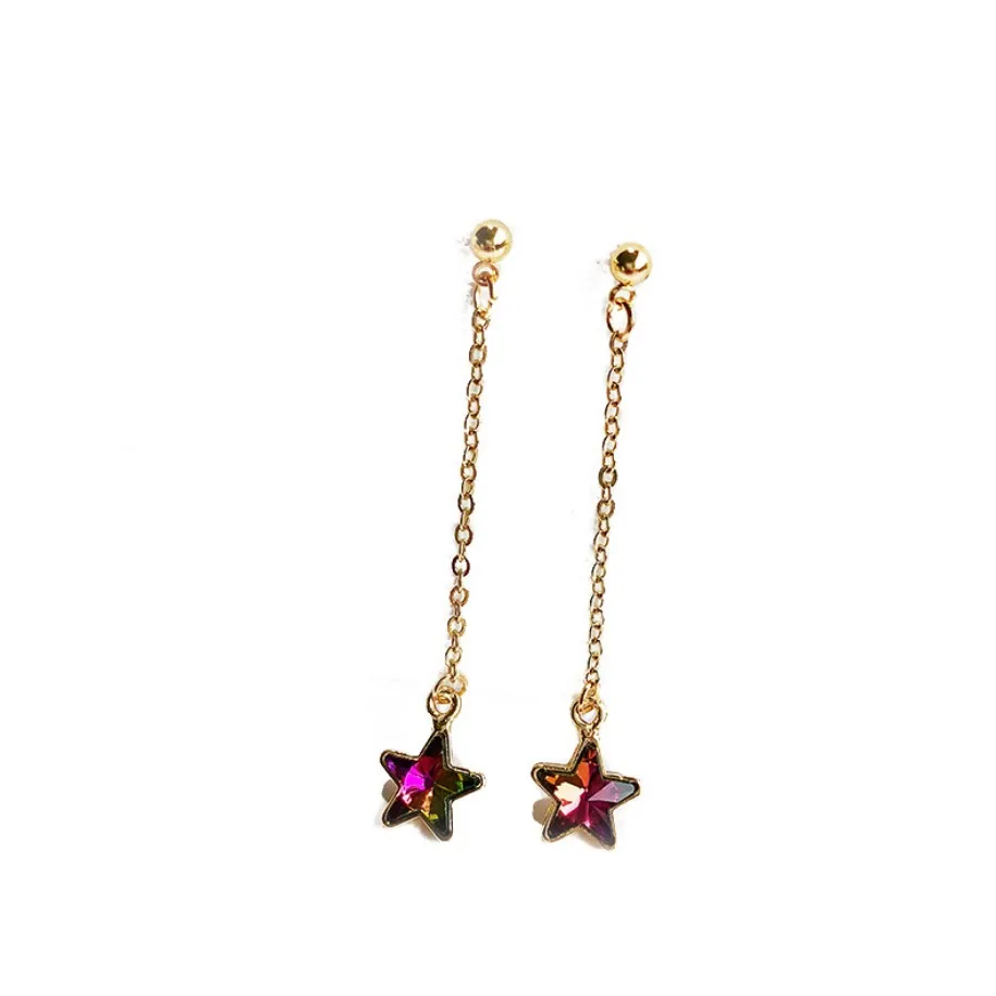 Маленькая Переливающаяся звезда кристалл длинная тонкая цепочка висячие серьги