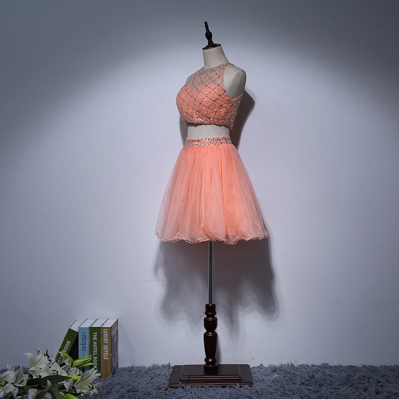 Короткие платья для выпускного вечера из двух частей 2017 с кристаллами бисером
