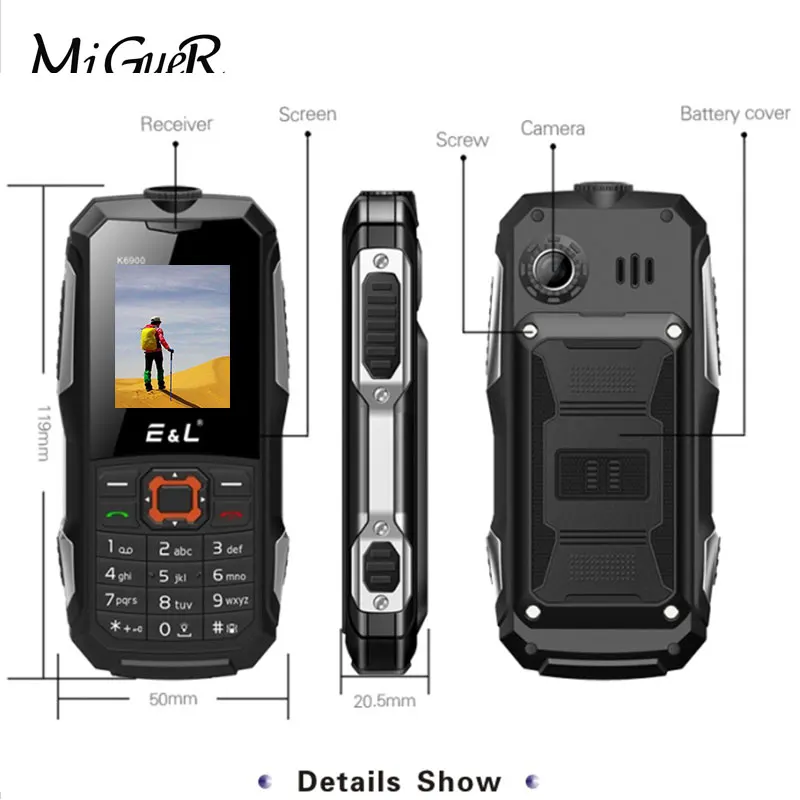 E & L EL K6900 IP68 водонепроницаемый ударопрочный мобильный телефон клавиатура большой